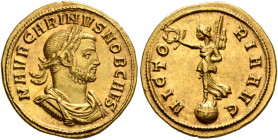 Carinus, as Caesar, 282-283. Aureus (Gold, 19 mm, 4.58 g, 6 h), Siscia, 282. M AVR CARINVS NOB CAES Laureate, draped and cuirassed bust of Carinus to ...