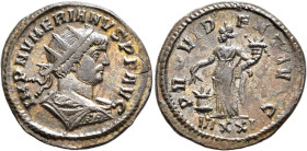 Numerian, 283-284. Antoninianus (Silvered bronze, 22 mm, 4.40 g, 6 h), Ticinum, 283-284. IMP NVMERIANVS P F AVG Radiate, draped and cuirassed bust of ...