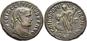 Diocletian, 284-305. Follis (Silver, 25 mm, 9.61 g, 11 h), Alexandria, circa 294. IMP C DIOCLETIANVS P F AVG Laureate head of Diocletianus to right. R...