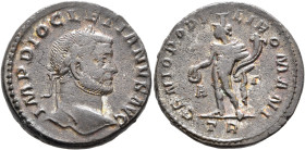 Diocletian, 284-305. Follis (Silvered bronze, 25 mm, 9.99 g, 12 h), Treveri, circa 296-297. IMP DIOCLETIANVS AVG Laureate head of Diocletian to right....