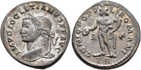 Diocletian, 284-305. Follis (Silvered bronze, 26 mm, 9.19 g, 7 h), Treveri, circa 298-299. IMP DIOCLETIANVS P F AVG Laureate head of Diocletian to lef...