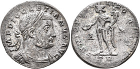 Diocletian, 284-305. Follis (Silvered bronze, 26 mm, 10.75 g, 6 h), Treveri, circa 298-299. IMP DIOCLETIANVS AVG Laureate and cuirassed bust of Diocle...