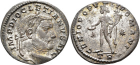 Diocletian, 284-305. Follis (Silvered bronze, 27 mm, 8.92 g, 6 h), Treveri, circa 298-299. IMP DIOCLETIANVS AVG Laureate head of Diocletian to right. ...