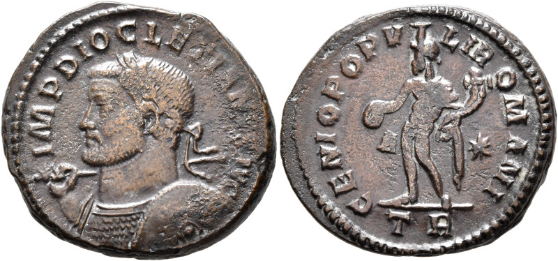 Diocletian, 284-305. Follis (Silvered bronze, 27 mm, 10.69 g, 12 h), Treveri, ci...