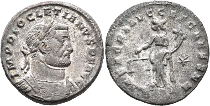 Diocletian, 284-305. Follis (Silvered bronze, 26 mm, 10.51 g, 12 h), Treveri, ci...