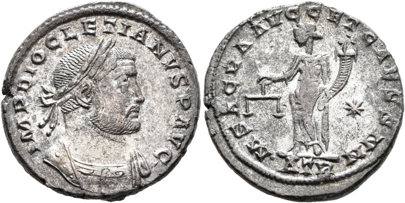 Diocletian, 284-305. Follis (Silvered bronze, 27 mm, 9.68 g, 6 h), Treveri, circ...