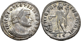 Diocletian, 284-305. Follis (Silvered bronze, 27 mm, 9.93 g, 12 h), Lugdunum, circa 301-303. IMP DIOCLETIANVS AVG Laureate and cuirassed bust of Diocl...