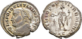 Diocletian, 284-305. Follis (Silvered bronze, 28 mm, 6.64 g, 12 h), Lugdunum, circa 301-303. IMP DIOCLETIANVS AVG Laureate and cuirassed bust of Diocl...