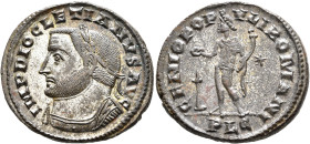 Diocletian, 284-305. Follis (Silvered bronze, 27 mm, 9.38 g, 12 h), Lugdunum, circa 303-305. IMP DIOCLETIANVS AVG Laureate and cuirassed bust of Diocl...
