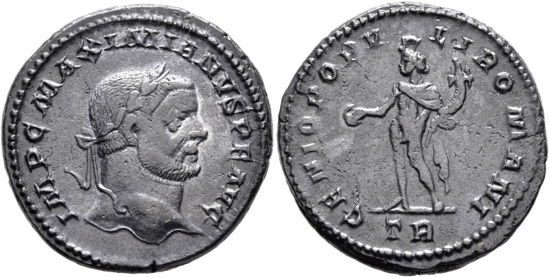 Maximianus, first reign, 286-305. Follis (Silvered bronze, 26 mm, 9.25 g, 6 h), ...