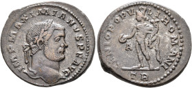 Maximianus, first reign, 286-305. Follis (Silvered bronze, 28 mm, 11.00 g, 6 h), Treveri, circa 295. IMP MAXIMIANVS P F AVG Laureate head of Maximianu...
