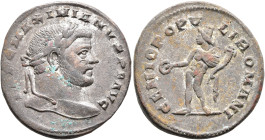 Maximianus, first reign, 286-305. Follis (Silvered bronze, 26 mm, 8.90 g, 6 h), Londinium, circa 296. IMP MAXIMIANVS P F AVG Laureate head of Maximian...