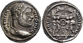 Maximianus, first reign, 286-305. Argenteus (Silver, 18 mm, 2.54 g, 6 h), Siscia, 296-297. MAXIMIA-NVS AVG Laureate head of Maximianus to right. Rev. ...