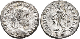 Maximianus, first reign, 286-305. Follis (Silvered bronze, 25 mm, 9.04 g, 6 h), Treveri, circa 296-297. IMP MAXIMIANVS P F AVG Laureate head of Maximi...