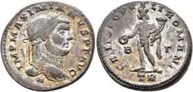 Maximianus, first reign, 286-305. Follis (Silvered bronze, 26 mm, 9.24 g, 12 h), Treveri, circa 296-297. IMP MAXIMIANVS P F AVG Laureate head of Maxim...