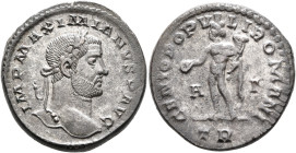 Maximianus, first reign, 286-305. Follis (Silvered bronze, 26 mm, 11.34 g, 12 h), Treveri, circa 296-297. IMP MAXIMIANVS P AVG Laureate head of Maximi...