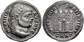Maximianus, first reign, 286-305. Argenteus (Silver, 19 mm, 3.22 g, 12 h), Nicomedia, 298-299. MAXIMIA-NVS AVG Laureate head of Maximianus to right. R...