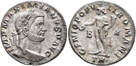 Maximianus, first reign, 286-305. Follis (Silvered bronze, 24 mm, 9.17 g, 6 h), Treveri, circa 298-299. IMP MAXIMIANVS P AVG Laureate head of Maximian...