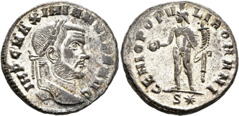 Maximianus, first reign, 286-305. Follis (Silvered bronze, 26 mm, 10.18 g, 12 h)...