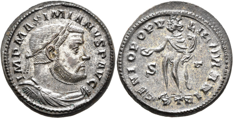 Maximianus, first reign, 286-305. Follis (Silvered bronze, 28 mm, 10.56 g, 6 h),...