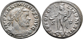 Maximianus, first reign, 286-305. Follis (Silvered bronze, 26 mm, 9.23 g, 6 h), Treveri, circa 303-1 May 305. IMP MAXIMIANVS P AVG Laureate and cuiras...