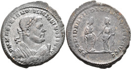 Maximianus, as Senior Augustus. Follis (Silvered bronze, 29 mm, 11.90 g, 6 h), Londinium, circa May 305-Spring 307. D N MAXIMIANO FELICISSIMO SEN AG L...
