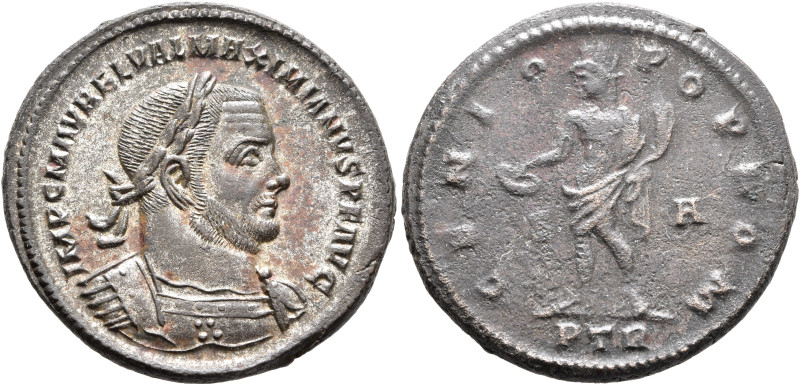 Maximianus, second reign, 307-308. Follis (Silvered bronze, 27 mm, 9.59 g, 6 h),...