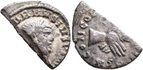 Carausius, Romano-British Emperor, 286-293. Denarius (Silver, 19 mm, 1.68 g, 3 h), Londinium (?), circa 287-289. [IMP C]ARAVSIVS P F AV[G] Laureate, d...