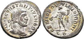 Constantius I, as Caesar, 293-305. Follis (Silvered bronze, 28 mm, 10.10 g, 6 h), Lugdunum, circa 294. FL VAL CONSTANTIVS NOB C Laureate head of Const...