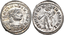 Constantius I, as Caesar, 293-305. Follis (Silvered bronze, 28 mm, 8.17 g, 6 h), Londinium, circa 296-303. CONSTANTIVS NOB C Laureate and cuirassed bu...