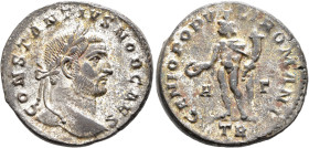 Constantius I, as Caesar, 293-305. Follis (Silvered bronze, 25 mm, 10.00 g, 6 h), Treveri, circa 296-297. CONSTANTIVS NOB CAES Laureate head of Consta...