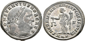 Constantius I, as Caesar, 293-305. Follis (Silvered bronze, 27 mm, 9.15 g, 6 h), Aquileia, 301. CONSTANTIVS NOB CAES Laureate head of Constantius I to...