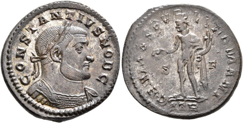 Constantius I, as Caesar, 293-305. Follis (Silvered bronze, 28 mm, 8.87 g, 7 h),...