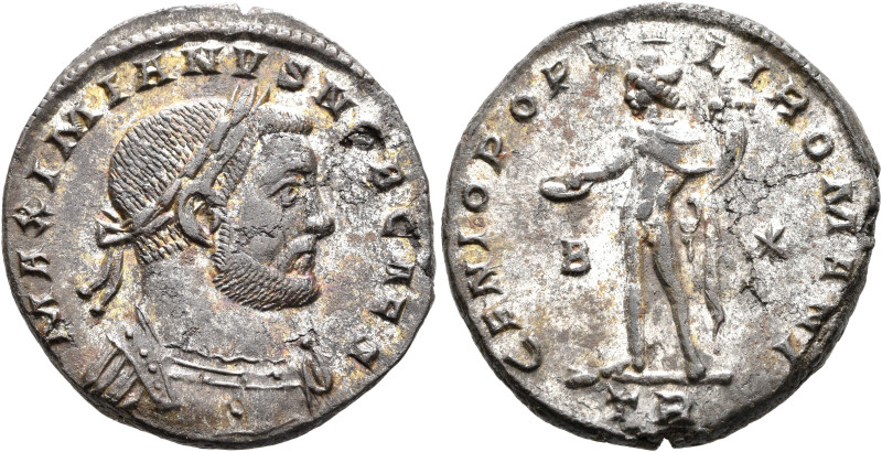 Galerius, as Caesar, 293-305. Follis (Silvered bronze, 26 mm, 8.53 g, 6 h), Trev...