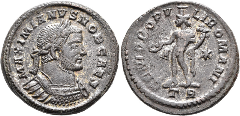 Galerius, as Caesar, 293-305. Follis (Silvered bronze, 27 mm, 11.15 g, 6 h), Tre...