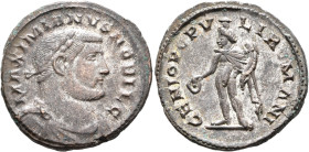 Galerius, as Caesar, 293-305. Follis (Silvered bronze, 28 mm, 10.32 g, 6 h), Londinium, circa 303-1 May 305. MAXIMIANVS NOBIL C Laureate, draped and c...