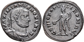 Galerius, as Caesar, 293-305. Follis (Bronze, 28 mm, 10.23 g, 6 h), Londinium, circa 303-1 May 305. MAXIMIANVS NOB CAES Laureate, draped and cuirassed...