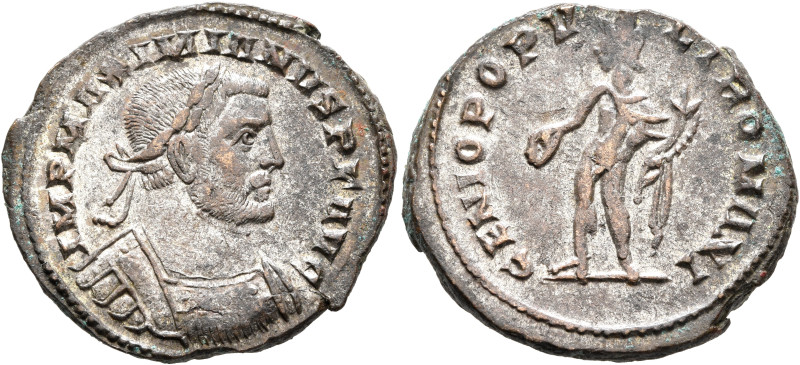 Galerius, 305-311. Follis (Silvered bronze, 28 mm, 10.29 g, 6 h), Londinium, 1 M...