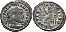 Galerius, 305-311. Follis (Silvered bronze, 29 mm, 9.34 g, 6 h), Ticinum, circa 306. IMP C MAXIMIANVS P F AVG Laureate head of Galerius to right. Rev....