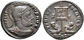 Licinius I, 308-324. Follis (Bronze, 19 mm, 2.89 g, 7 h), Siscia, 320. IMP LICINIVS AVG Cuirassed bust of Licinius I to right, wearing crested Attic h...