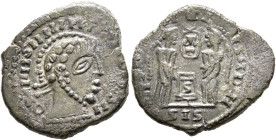 Constantine I, 307/310-337. Follis (Bronze, 19 mm, 3.23 g, 9 h), a contemporary imitation of an issue from Siscia, after 318. OSIIIISIIIIIIII[...] Lau...