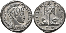 Constantine I, 307/310-337. Follis (Bronze, 18 mm, 3.29 g, 12 h), Ticinum, 319-320. CONSTANTINVS AVG Cuirassed bust of Constantine I to right, wearing...