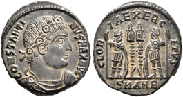 Constantine I, 307/310-337. Follis (Bronze, 17 mm, 2.36 g, 12 h), Antiochia, 335. CONSTANTI-NVS MAX AVG Rosette-diademed, draped and cuirassed bust of...
