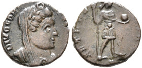 Divus Constantine I, died 337. Half Follis (Bronze, 13 mm, 1.59 g, 1 h), Lugdunum, 337-340. DIVO CON[STANTINO P] Veiled and laureate head of Divus Con...