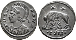 Commemorative Series, 330-354. Follis (Bronze, 18 mm, 2.34 g, 5 h), Siscia, 334-335. VRBS ROMA Helmeted and mantled bust of Roma to left. Rev. •ΓSIS• ...