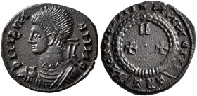 Crispus, Caesar, 316-326. Follis (Bronze, 16 mm, 2.00 g, 2 h), a contemporary imitation of an issue from Thessalonica, uncertain mint, after 324. DNNS...