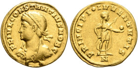Constantius II, as Caesar, 324-337. 1 1/2 Scripula (Gold, 15 mm, 1.66 g, 6 h), Nicomedia, 326. FL IVL CONSTANTIVS NOB C Laureate, draped and cuirassed...