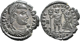 Vetranio, 350. Maiorina (Bronze, 23 mm, 5.44 g, 6 h), Siscia, 350. D N VETRANIO P F AVG Laureate, draped and cuirassed bust of Vetranio to right; behi...