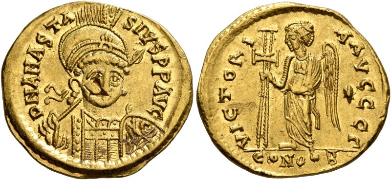 Anastasius I, 491-518. Solidus (Gold, 20 mm, 4.43 g, 6 h), Constantinopolis, 491...