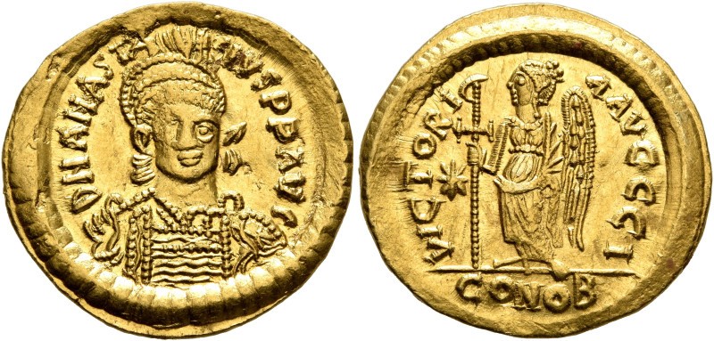 Anastasius I, 491-518. Solidus (Gold, 20 mm, 4.49 g, 6 h), Constantinopolis, cir...